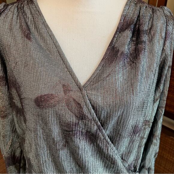 Anthropologie Maison D’ Amelie Metallic Shimmer Top Size M Surplice Style - Picture 2 of 11